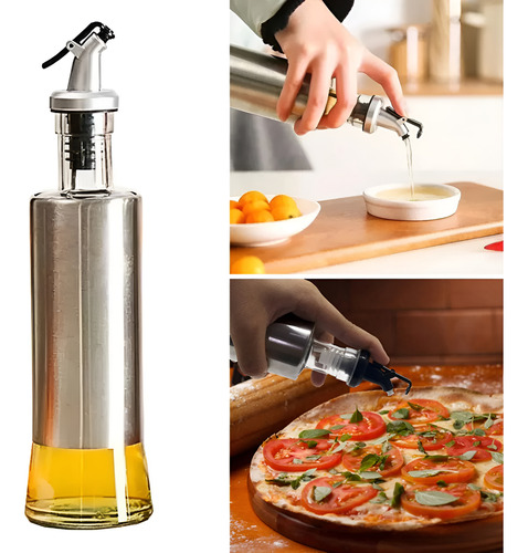 Galheteiro Porta Azeite Vinagre Vidro Inox Com Dosador 300ml