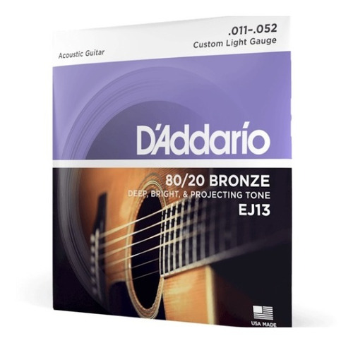 Juego Cuerdas Guitarra Acustica Bronce Ej13 11-52 Daddario 