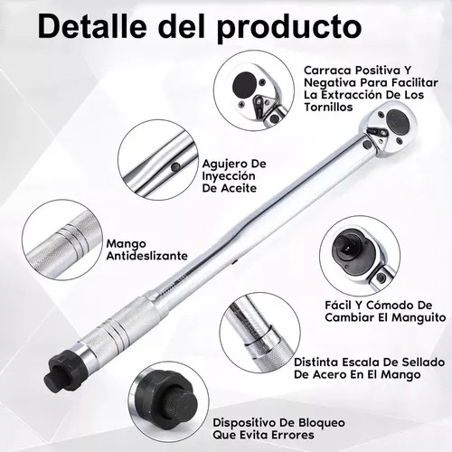 Juego De Llave Dinamométrica Ajustable De Clic De 1/2 Pulgad