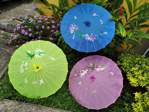 Imagen 2 de 3 de Paragua O Sombrilla Chino De Bambú Y Tela. Feng Shui