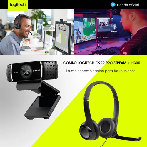 Combo Logitech Diadema H390 Estéreo + Cámara Web C922 1080p