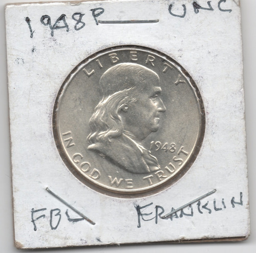 1948 P Franklin Medio Dolar Rara Ms Plata Ley .90 Cumpleaños