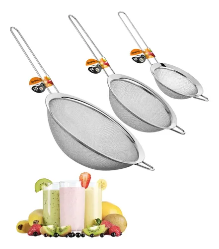 Kit 03 Peneira Coador Manual Em Aço Inox Cozinha 10-14-20cm