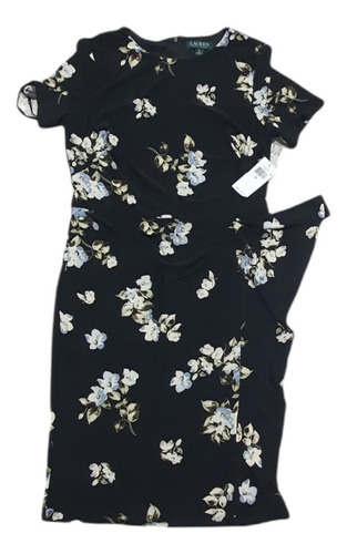 Vestido Ralph Lauren Talla 10 O Mediano Negro Con Flores 