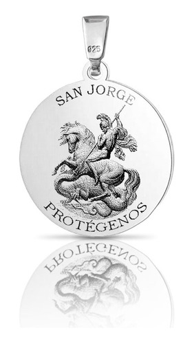 Dije Medalla San Jorge Fotograbado 25mm Plata 925 Diseño 2