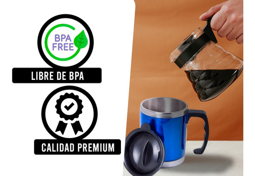 Imagen 4 de 10 de Vaso Termico Jarro Taza Con Manija 450ml Acero Inoxidable