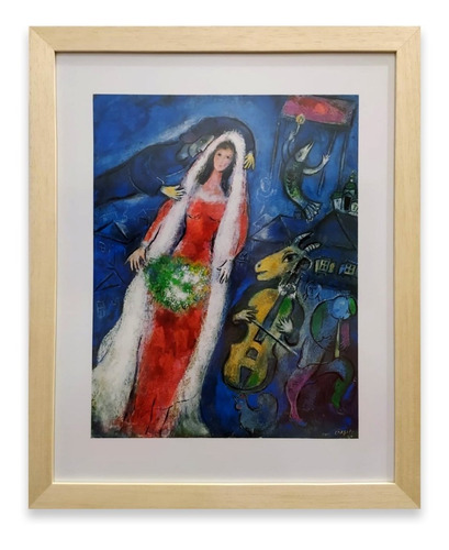 Cuadro La Mariee Chagall 45x55 Cm Marco Vidrio Calidad Myc 