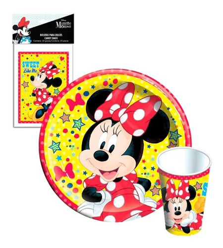 Kit Fiesta Minnie Mouse Rojo Para 6 Niños.