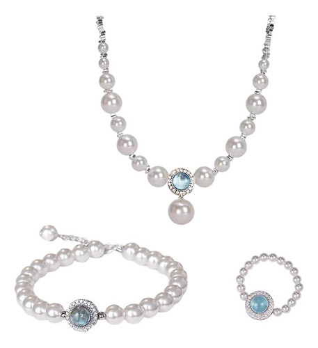 Collar Perlas Cristales Dije Pulsera Anillo Juego De Joyería