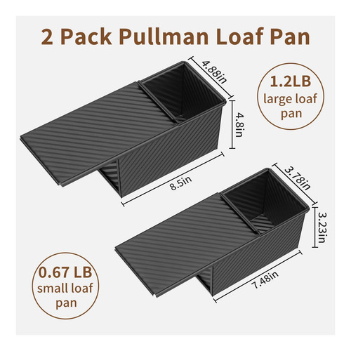 Time4deals 2 Pcs Pullman Pan Pan Con Tapa, 12 Lb Y 067 Lb