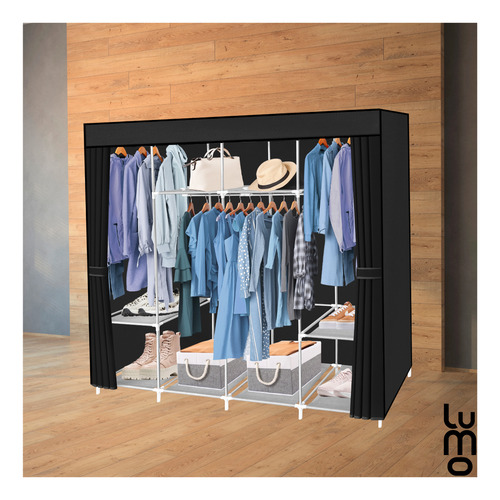 165cm Closet Grande Ropero Armario Reforzado Portatil Color Negro