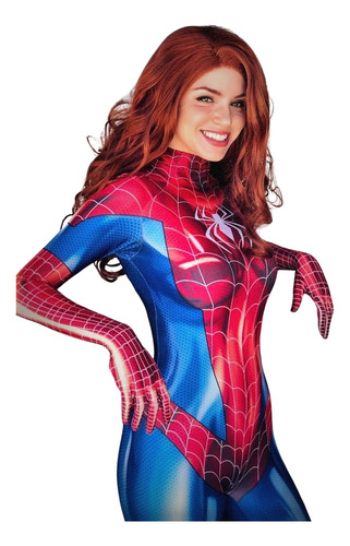 Disfraz Enterizo Spiderman Mujer Araña - Cosplay Body Mono Traje En Lycra Poliester Con Guantes Independientes - Marvel Anime Manga Spandex