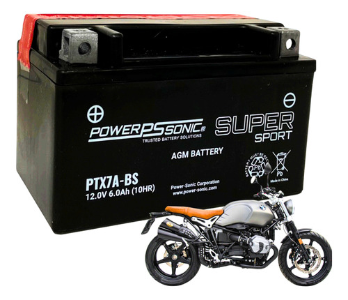 Bateria Agm Power Sonic Moto Bm Honda Suzuki Yamaha Ptx7a-bs