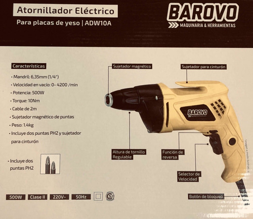 Atornillador Eléctrico Barovo 500 W P/ Placa Yeso Durlock