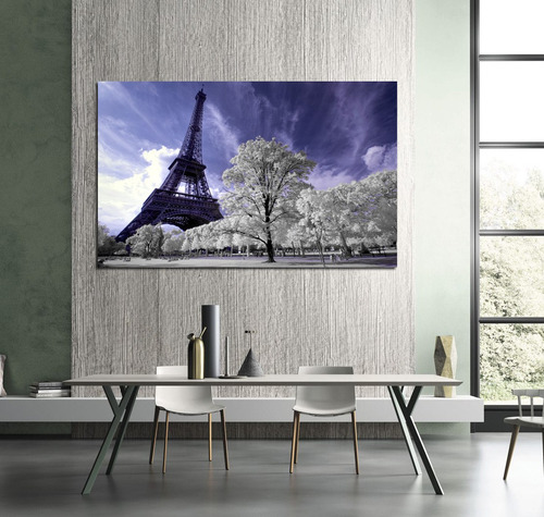 Cuadro 40x60cm Paris Torre Eiffel Azul & Arboles Blancos