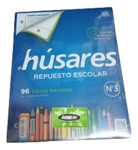 60 Repuesto Escolar Nº 3 Husares 6229 Hoja Carpeta Rayada 96