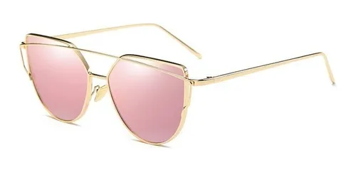 Lentes Sol Metal Espejados Cat Rosa Metal Moda Mujer