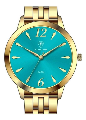 Relógio Feminino Tuguir Analogico Tg141 Tg30103 Dourado/azul Cor da correia Dourado Cor do fundo Azul