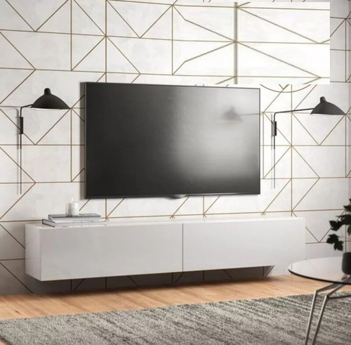 Repisa Flotante De 180 Cm Mueble Tv Puertas Minimalista Bco