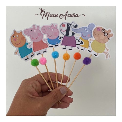 Topper Cupcake Muffins Peppa Pig Pompom X12u Pinchos