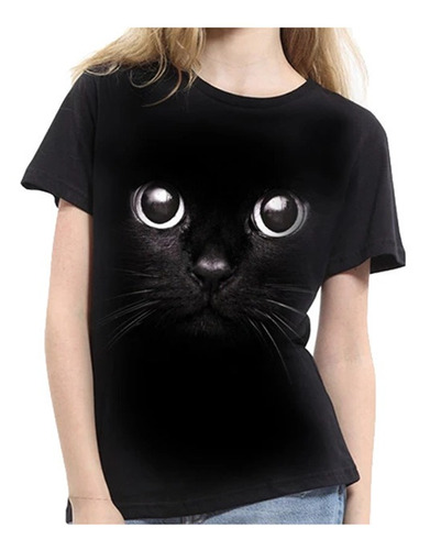 Playera Unisex Cara Gato Negro Ojos Mirada Moda Noche