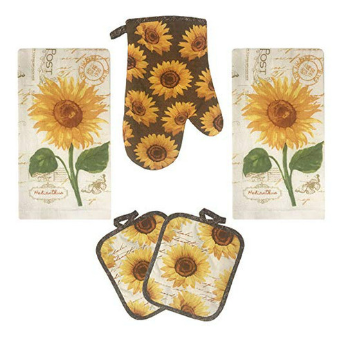 Juego Cocina Girasoles Toalla Agarraderas