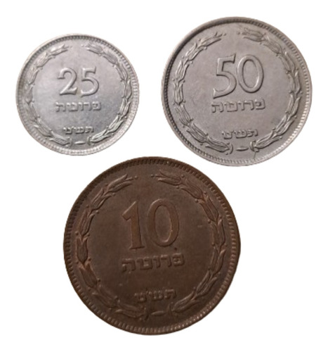 Israel Lote X 3 Monedas Incluye 10 Pruta Cobre 1949. Usadas