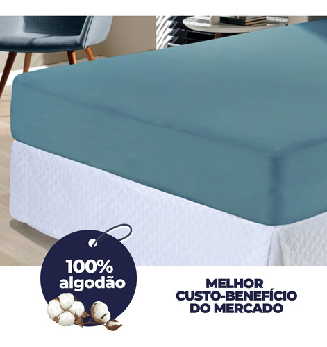 Lençol King Slim 100 % Algodão Com Elastico em Toda Volta do Lençol Cor Verde Retrô Desenho Do Tecido Liso