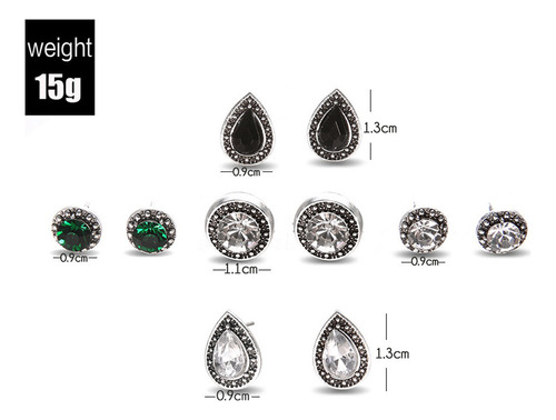 Zy Set De 5 Pares De Pendientes Con Circonitas Gota