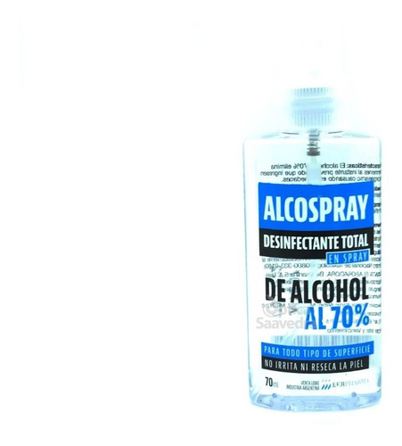 Imagen 3 de 4 de Alcospray 70ml Desinfectante Total En Spray De Alcohol 70%