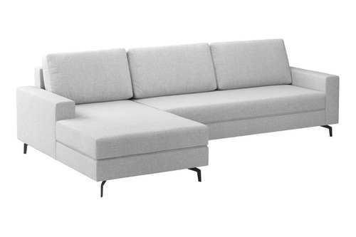 Sofá 244cm Linho Cinza Loft Com Chaise Esquerda