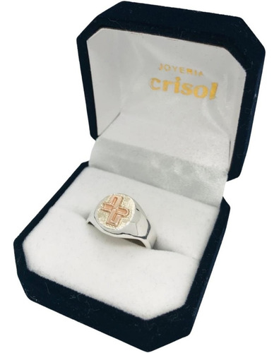 Anillo Escribano Plata Y Logo En Oro