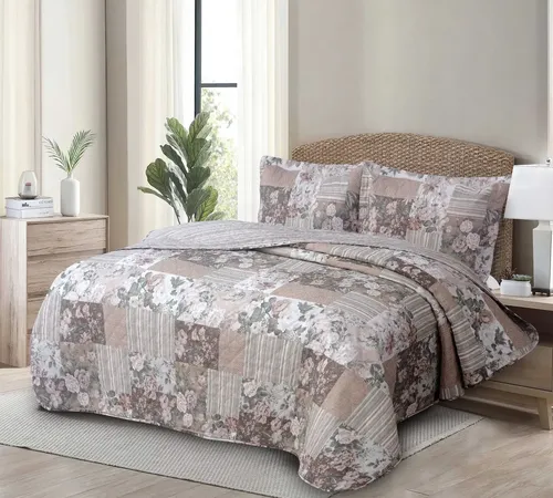 Kit Cobre Leito Casal 3 Peças Estampado Colcha Dupla Face