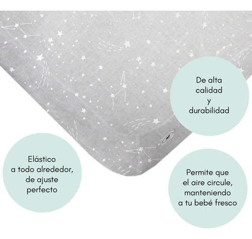 Set De 2 Sábanas De Cajón Para Colecho/corral (74x110) Gris Constelaciones/blanco