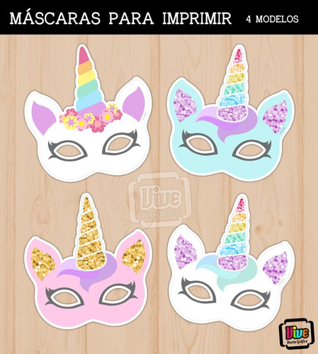 Máscaras Antifaz Unicornio Para Imprimir Y Cortar 4 Modelos