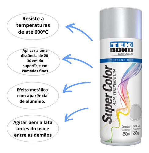 Tinta Spray Aerossol Tek Bond Alta Temperatura 350ml/250g