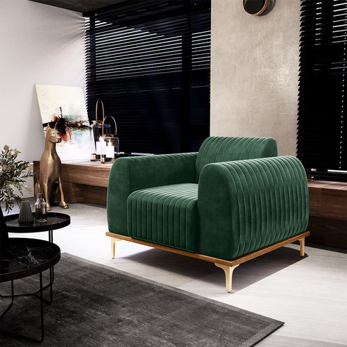 Kit 2 Poltronas Base De Madeira Euro Veludo Verde Gran Belo