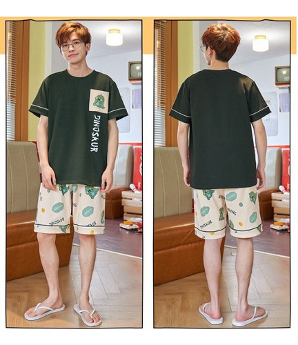 Pijama Coreano Lindo Dinosaurio Estampado Hombre Verano