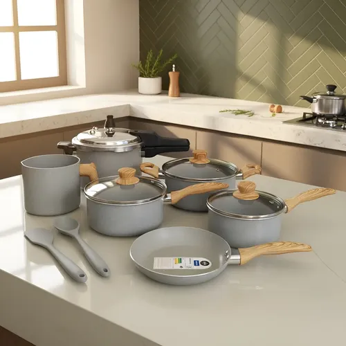 Jogo De Panelas Brinox Ceramic Life Easy 8 Peças Com Indução  Cinza