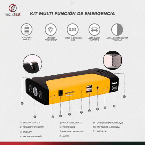 Arrancador Portátil De Auto Moto Powerbank Linterna 50800mah