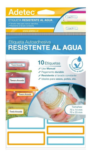 Etiquetas Autoadhesivas Resistentes Al Agua Adetec 12un