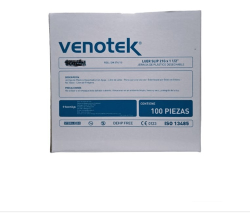Jeringa Luer Slip 10 Ml 21g X 1 1/2 100 Unidades Venotek