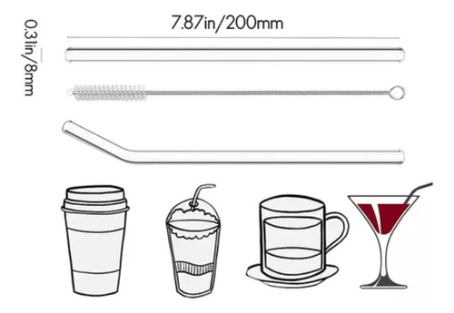 12 Pajitas Cristal Transparente Reutilizables Con 4 Cepillo