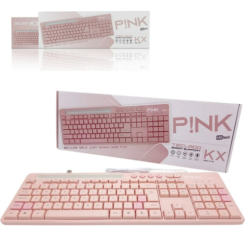 Teclado Computador Notebook Usb Layout Abnt2 Multimídia Rosa