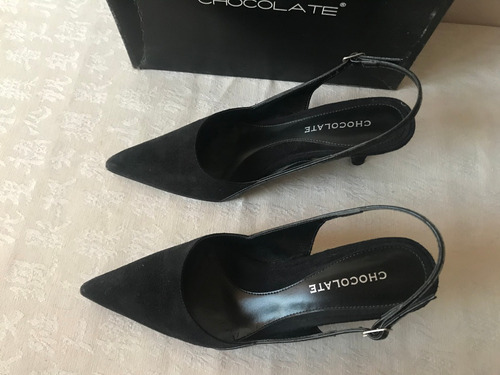 Zapato Negro Talle 39 Chocolate Taco Bajo
