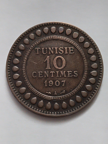 Moeda Tunísia 10 Cêntimos Ano 1907 Lote 3785 (Usado)