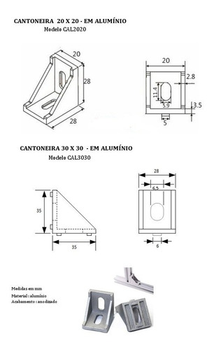 Cantoneira Alumínio Para Perfil Estrutural 20x20  - 25 Peças