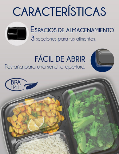 Pack 20 Contenedores 34oz De 3 Compartimentos Almuerzo