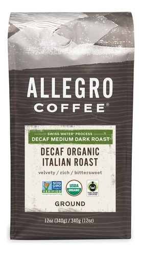 Allegro Coffee Cafe Molido Organico Tostado Italiano Descafe