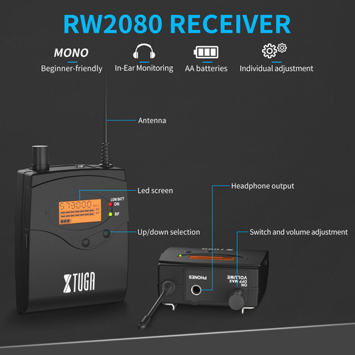 Sistema De Monitor In-ear Xtuga Rw2080 De 2 Canales Con 6